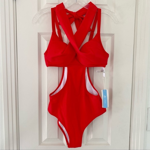 # 2 Cupshe Red Cutout One Piece Bikini NWT - Picture 6 of 9